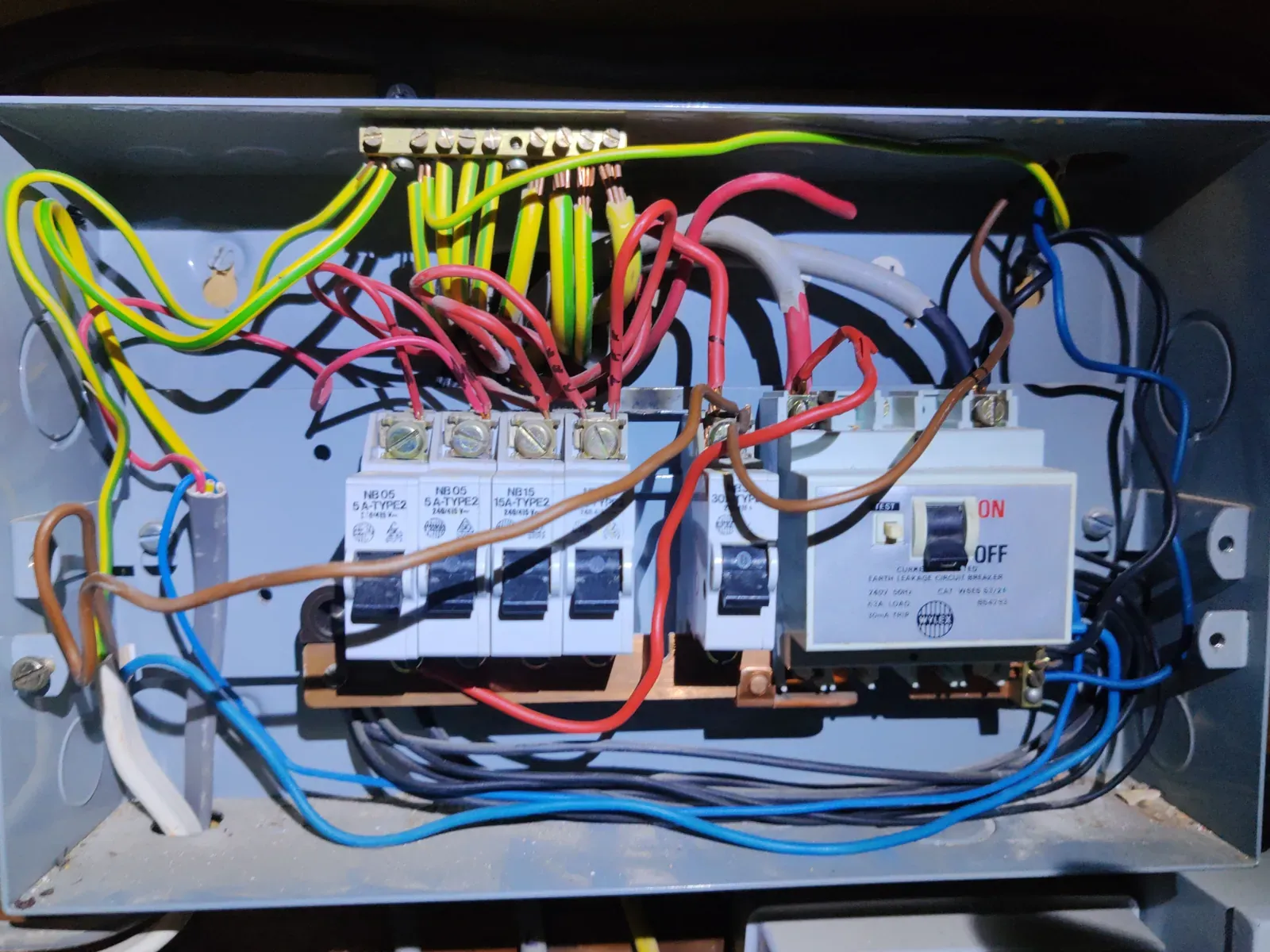 Consumer unit where RCD protection had been bypassed, leaving affected circuits without additional protection — C2 finding during EICR